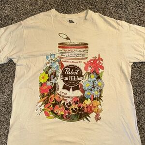 Buckle White T-Shirt with Pabst Blue Ribbon Floral Can Graphic